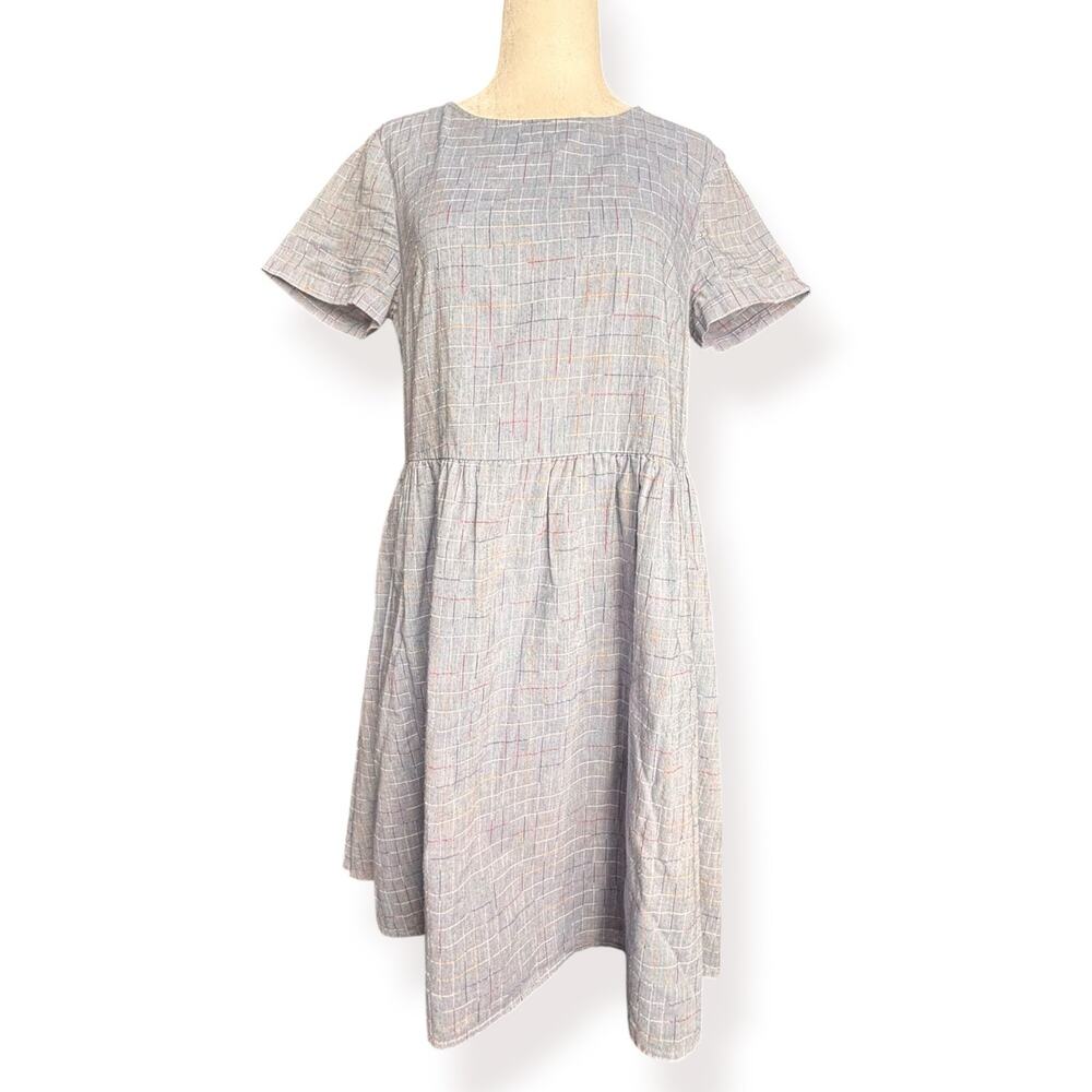 ModCloth Blue Rainbow Plaid Babydoll Dress Cottagecore Midi Dress Size Small‎